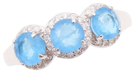 925 Sterling Silver Vintage Ring Round Blue Halo White Topaz   Sz 9.5  RG31785