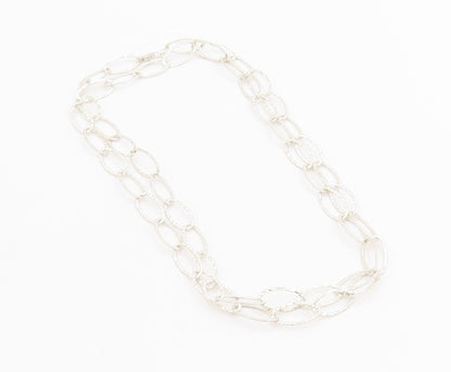 925 Sterling Silver Vintage Necklace Hammered Oval Linked Hoops Chain  NE4625