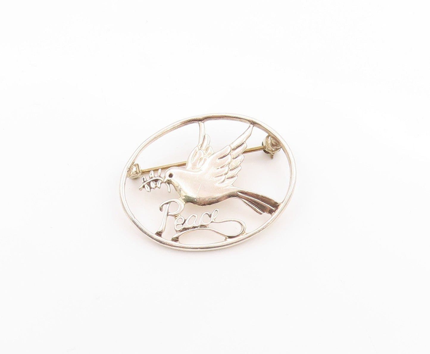 925 Sterling Silver Vintage Brooch Cutout Dove Of Peace  BP11648