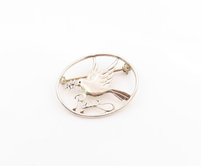 925 Sterling Silver Vintage Brooch Cutout Dove Of Peace  BP11648