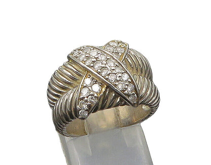925 Sterling Silver  Vintage Topaz Crossed Double Band Ring Sz 6  RG21463