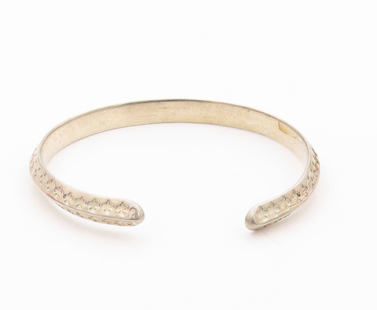925 Sterling Silver Vintage Bracelet Floral Bands Carved Cuff  BT10788