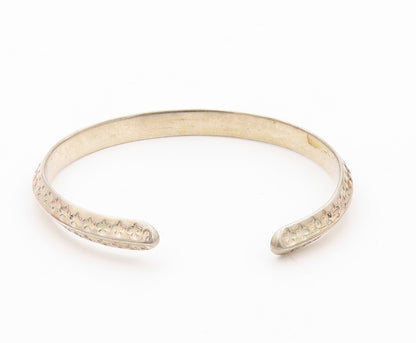 925 Sterling Silver Vintage Bracelet Floral Bands Carved Cuff  BT10788
