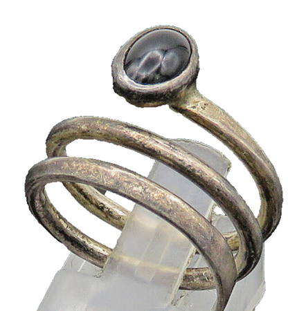MEXICO 925 Silver  Vintage Cabochon Cut Black Onyx Band Ring Sz 7.5  RG20815