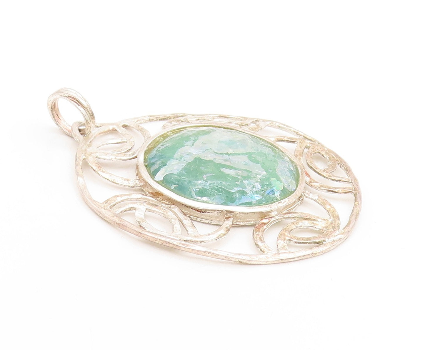 925 Sterling Silver Vintage Pendant ISRAEL Round Roman Glass Medallion  PT25055