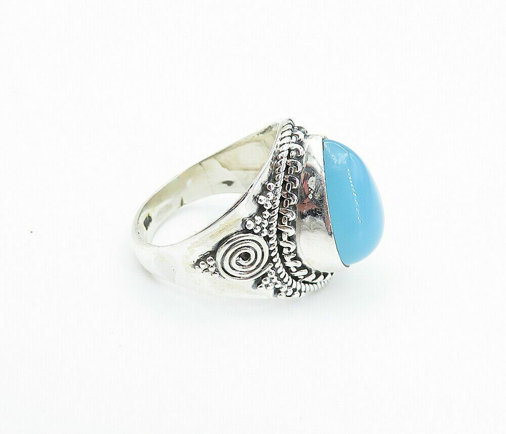925 Sterling Silver  Blue Chalcedony Tear Drop Cocktail Ring Sz 6.5  RG8067