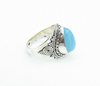 925 Sterling Silver  Blue Chalcedony Tear Drop Cocktail Ring Sz 6.5  RG8067