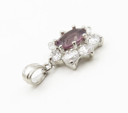 925 Sterling Silver  Vintage Amethyst & Cubic Zirconia Flower Pendant  PT11928