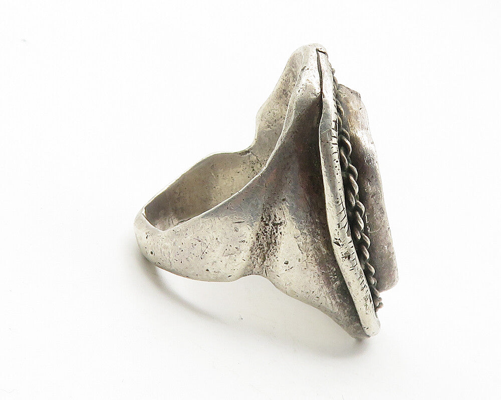 NAVAJO 925 Silver  Vintage Turquoise Sculpted Cocktail Ring Sz 11  RG11667