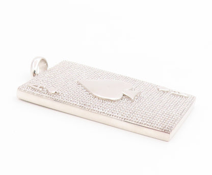 925 Sterling Silver Vintage Pendant CZ Modernist Ace Of Spade Card  PT26198