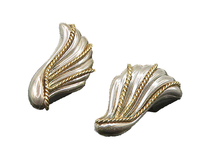 925 Silver & 14K GOLD  Vintage Shiny 2 Tone Twist Wing Drop Earrings  EG11099