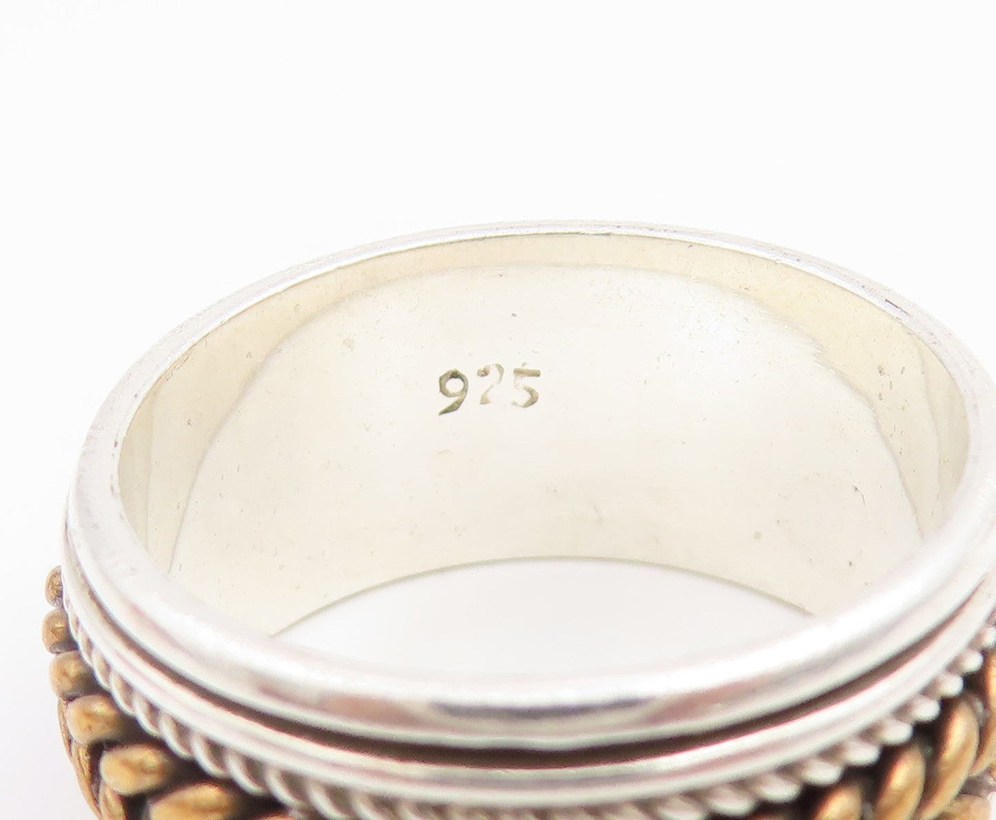 925 Sterling Silver Vintage Ring Two Tone Braided Spinning Band  Sz 7  RG33898
