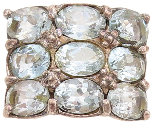 925 Sterling Silver Vintage Ring Broad Band Oval Blue Topaz Inlay  Sz 7  RG29645