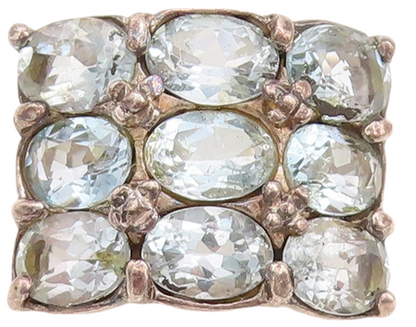 925 Sterling Silver Vintage Ring Broad Band Oval Blue Topaz Inlay  Sz 7  RG29645