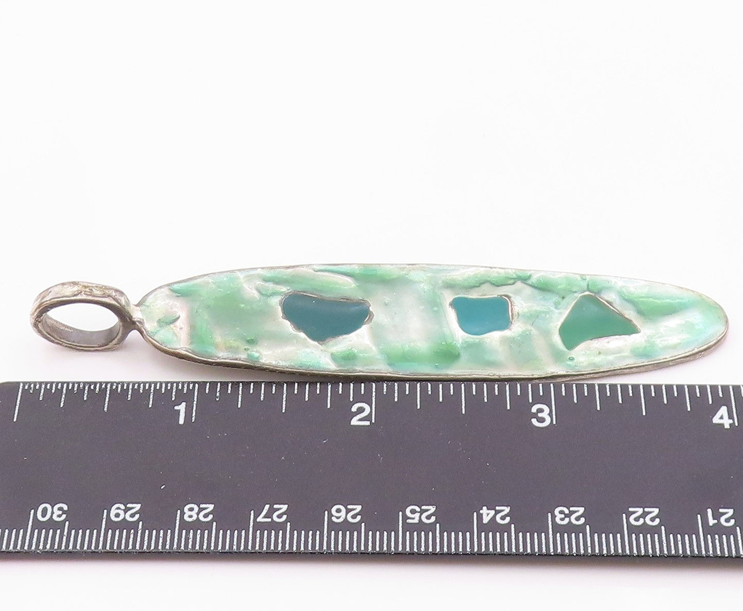 925 Sterling Silver  Vintage Multi Stone Aventurine Linear Pendant  PT21035