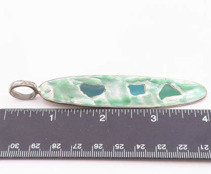 925 Sterling Silver  Vintage Multi Stone Aventurine Linear Pendant  PT21035
