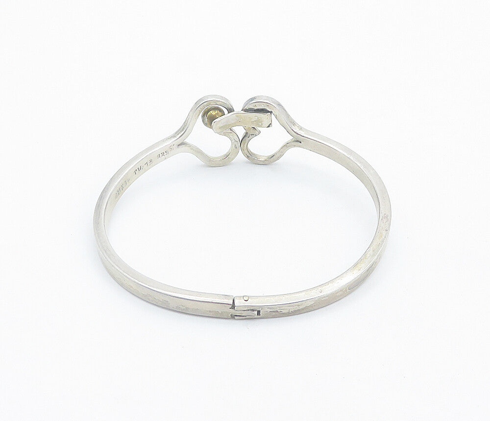 MEXICO 925 Sterling Silver  Vintage 2 Tone Love Hearts Bangle Bracelet  BT3387