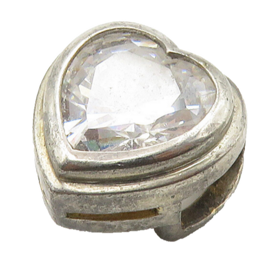 925 Sterling Silver  Vintage Cubic Zirconia Love Heart Slide Pendant  PT12427