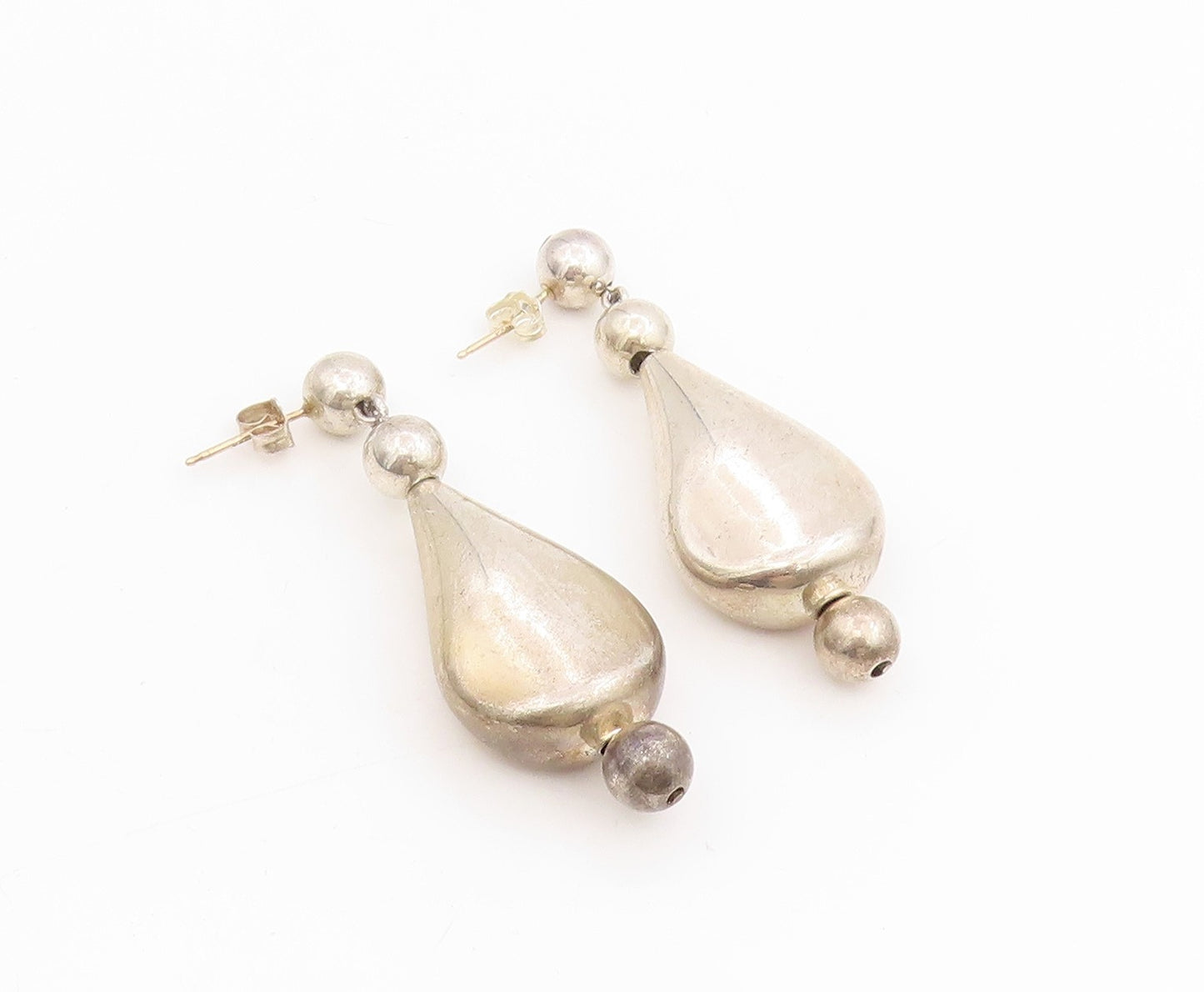 14k Gold & 925 Sterling Silver Vintage Earrings Classic Teardrop Dangle  EG13942