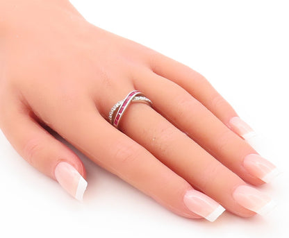 925 Sterling Silver Vintage Ring X Shape Cutout Pink & White Topaz Sz 7  RG29741