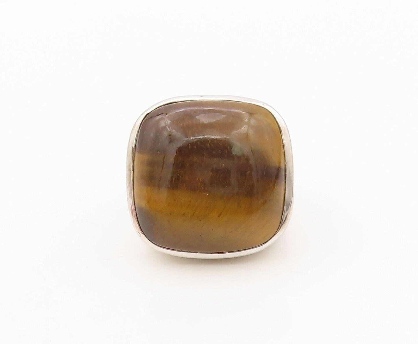 925 Sterling Silver Vintage Ring Modernist Square Tigers Eye  Sz 7.5  RG30332