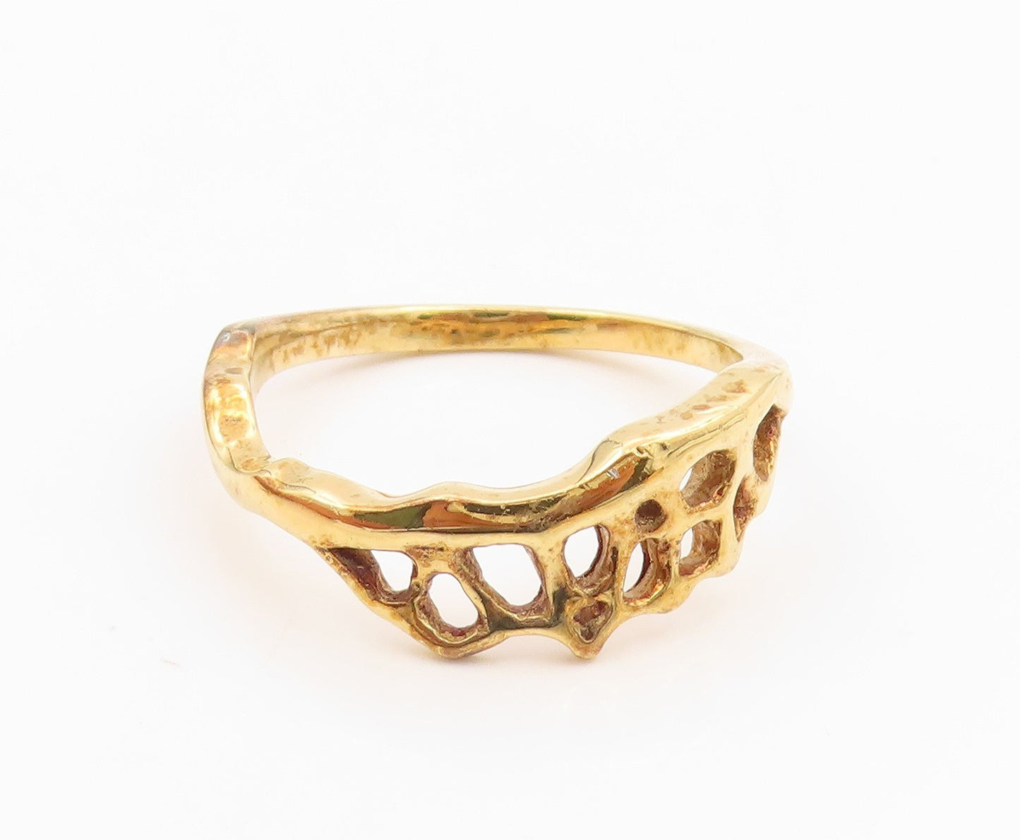925 Sterling Silver Vintage Ring Gold Plated Openwork Multi Band Sz 9.5 RG36228