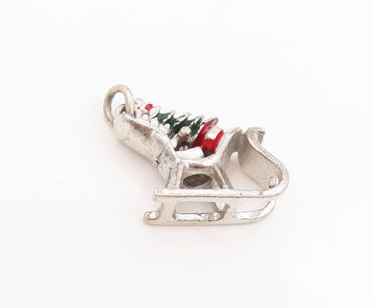 925 Sterling Silver Vintage Pendant Enameled Christmas Sleigh Charm  PT25384