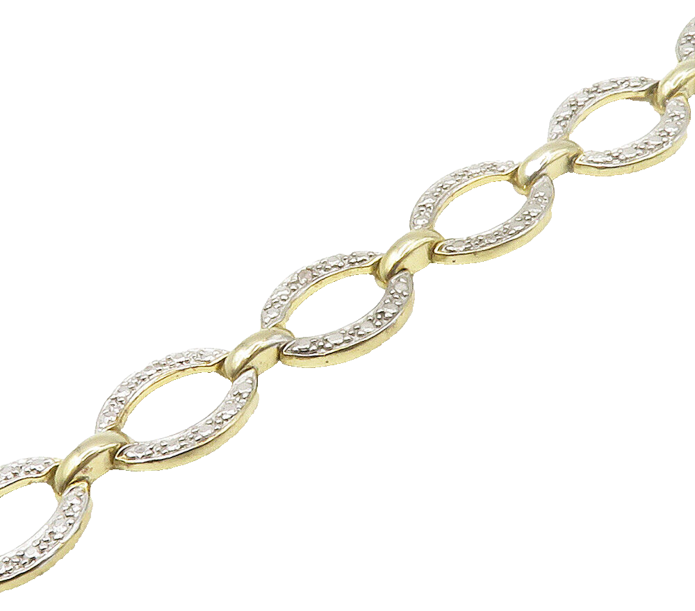925 Sterling Silver  Vintage Genuine Diamond Gold Plated Chain Bracelet BT5984