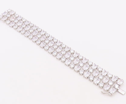 925 Sterling Silver Vintage Bracelet Multi Shape Linked Broad CZ Band  BT10875