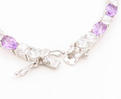 925 Sterling Silver Vintage Bracelet Amethyst & Topaz Tennis Link Chain  BT11750