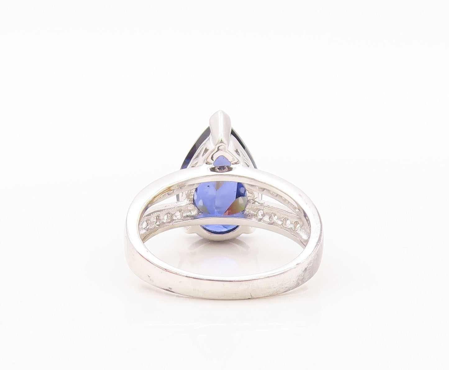 925 Sterling Silver Vintage Ring Drop Cut Sapphire & CZ Cutout Band Sz 7 RG30656