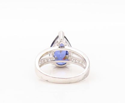925 Sterling Silver Vintage Ring Drop Cut Sapphire & CZ Cutout Band Sz 7 RG30656