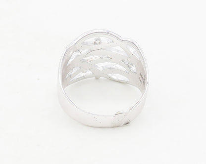 925 Sterling Silver  Shiny Polished Floral Vine Motif Band Ring Sz 10  RG18620