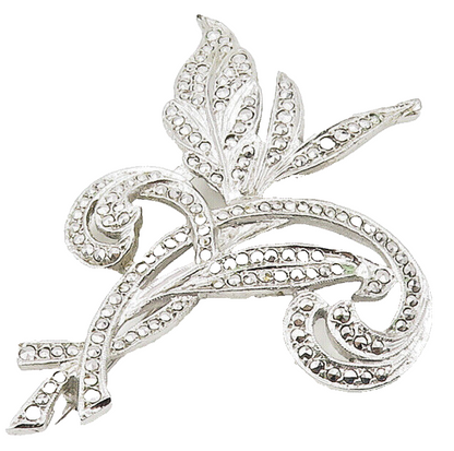 925 Sterling Silver  Vintage Sparkling Floral Swirl Brooch Pin  BP6093