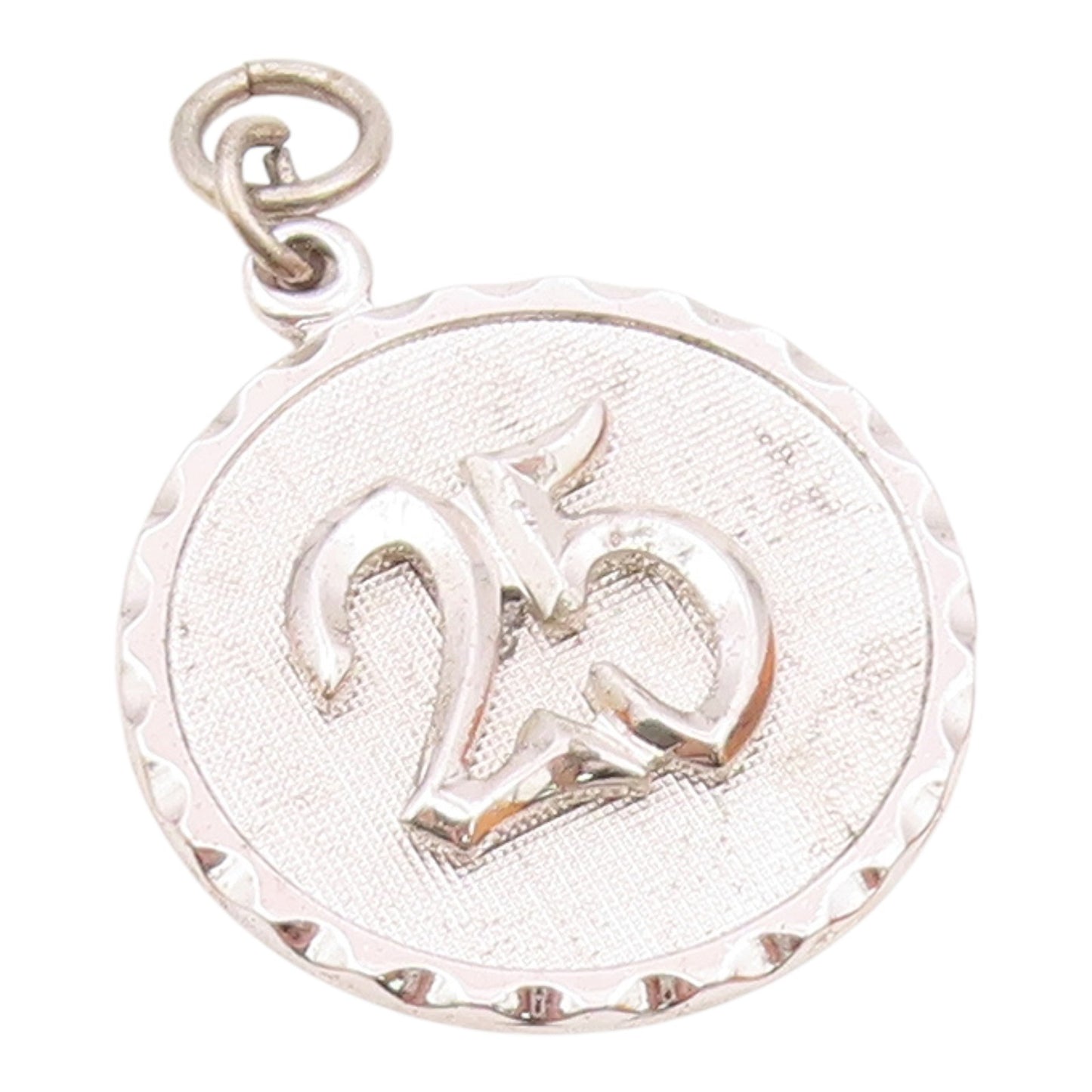 DANECRAFT 925 Silver  Vintage Carved #25 Wavy Edge Round Pendant  PT20399