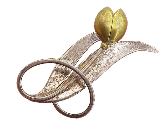MEXICO 925 Sterling Silver  Vintage Two Tone Flower Motif Brooch Pin  BP1164