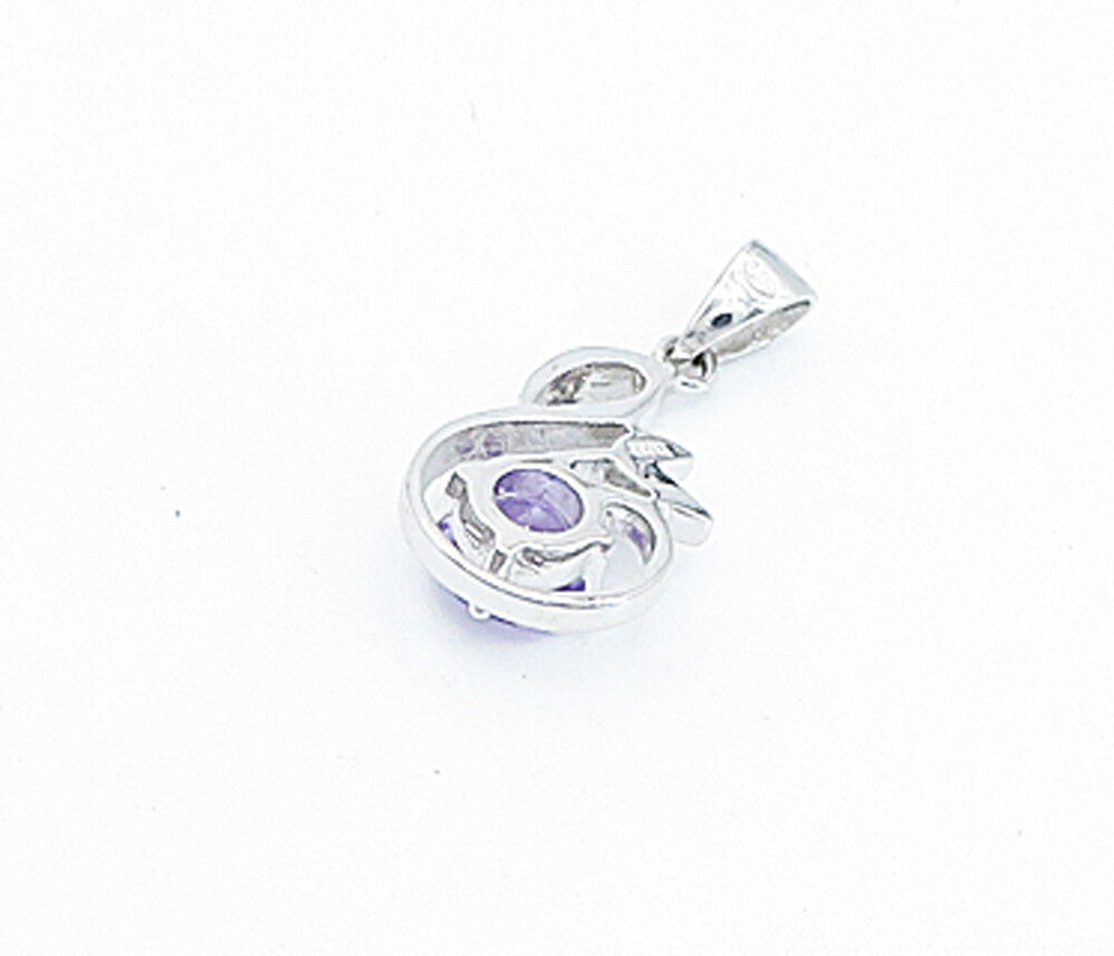 925 Sterling Silver  Amethyst Shiny Petite Floral Leaf Design Pendant  PT2766