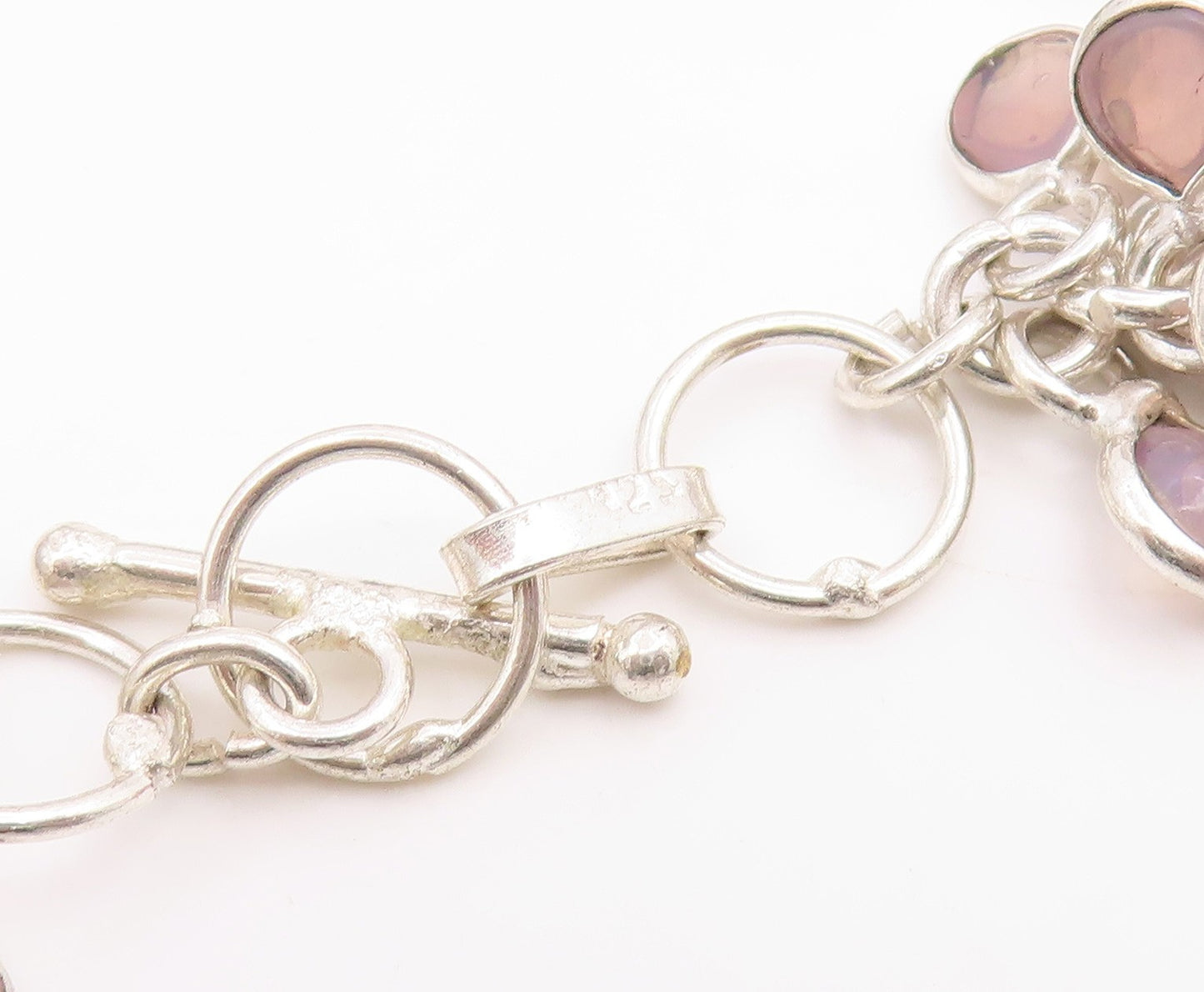 925 Sterling Silver Vintage Bracelet Modernist Rose Quartz Cluster Link  BT11936
