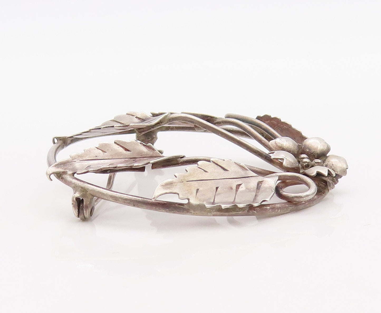 925 Sterling Silver Vintage Brooch Pin Modernist Flower And Leaf Cutout  BP11238