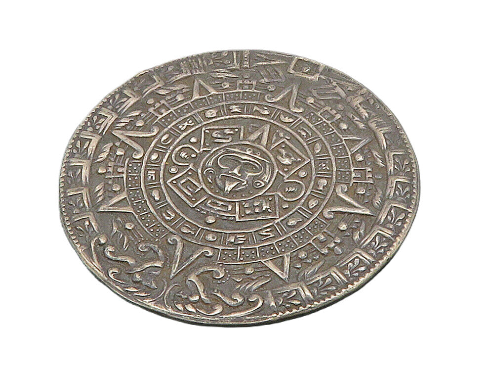MEXICO 925 Sterling Silver Vintage Mayan Aztec Sun Calendar Brooch Pin BP6378