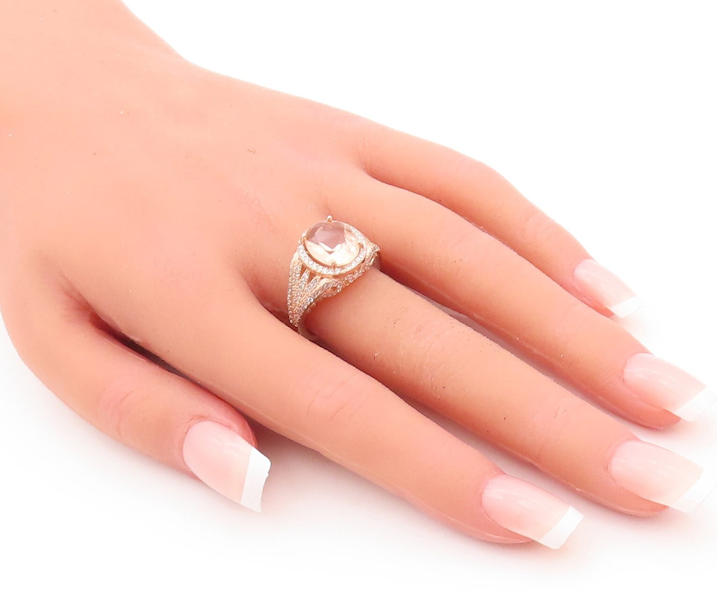 925 Sterling Silver Vintage Ring Rose Gold Plated Round 2 Tone CZ  Sz 7  RG29322