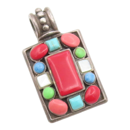 925 Sterling Silver Vintage Pendant Cabochon Multi Gemstone Charm  PT26234
