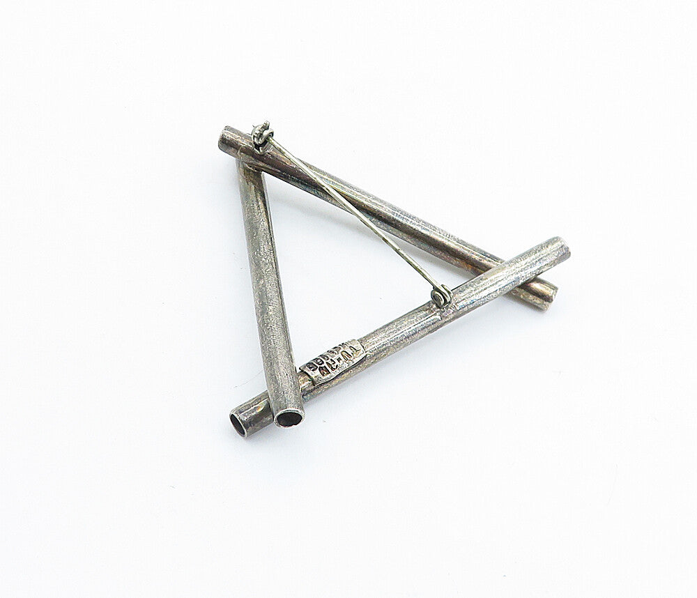MEXICO 925 Sterling Silver Vintage Oxidized Triangle Tubes Brooch Pin BP2503