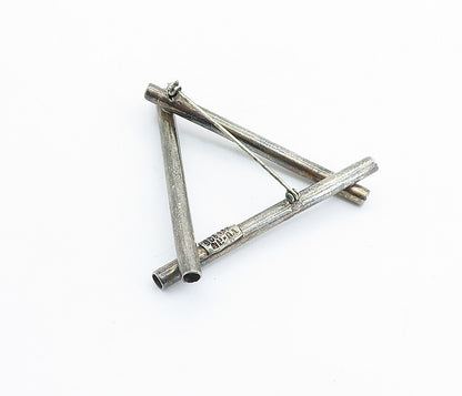MEXICO 925 Sterling Silver Vintage Oxidized Triangle Tubes Brooch Pin BP2503