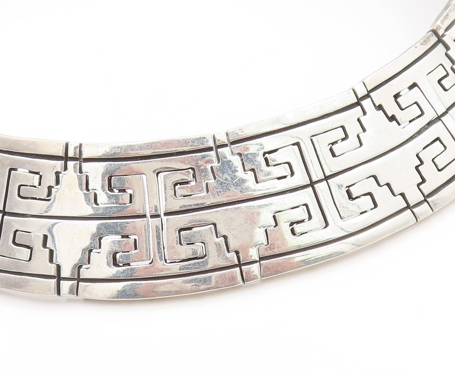 925 Sterling Silver Vintage Necklace MEXICO Geometric Link Choker HEAVY  NE4644
