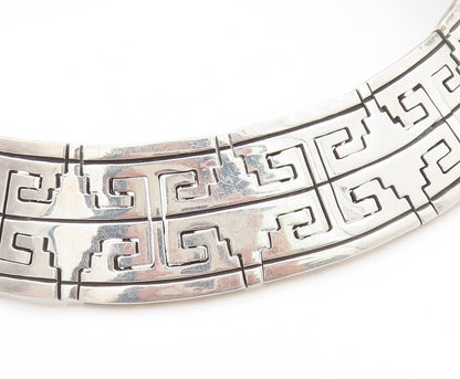 925 Sterling Silver Vintage Necklace MEXICO Geometric Link Choker HEAVY  NE4644