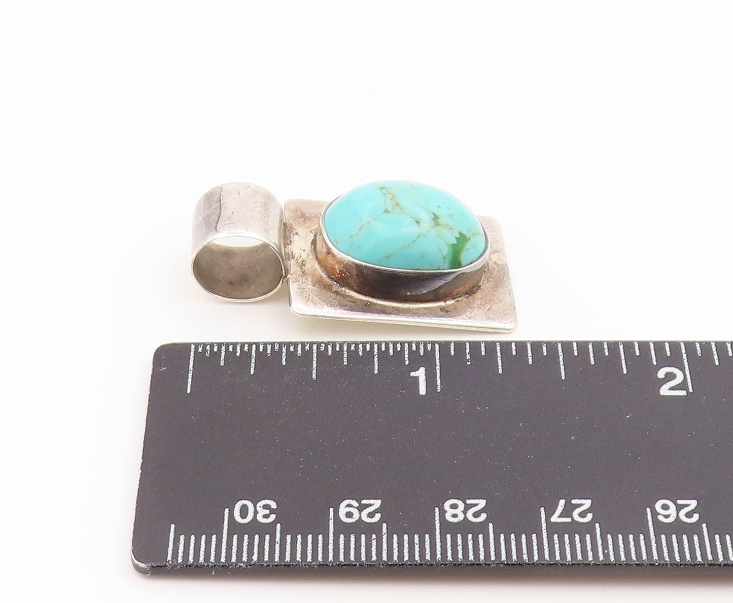 925 Sterling Silver Vintage Pendant MEXICO Cabochon Turquoise Charm  PT26594