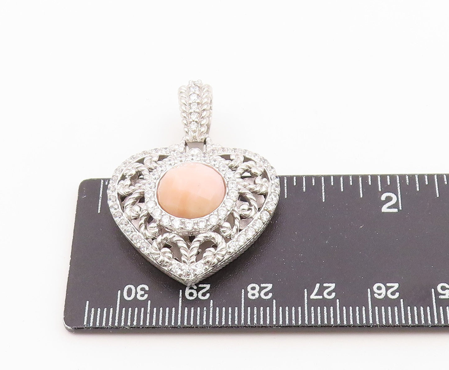 925 Sterling Silver Vintage Pendant JUDITH RIPKA Pink Chalcedony Heart  PT26410