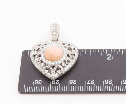925 Sterling Silver Vintage Pendant JUDITH RIPKA Pink Chalcedony Heart  PT26410