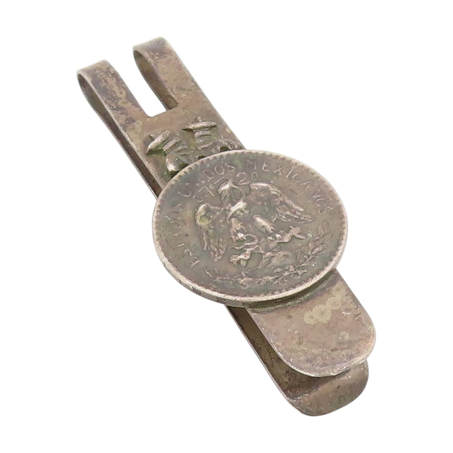 925 Sterling Silver Vintage Money Clip MEXICO Carved Eagle & Snake Coin  TR4182